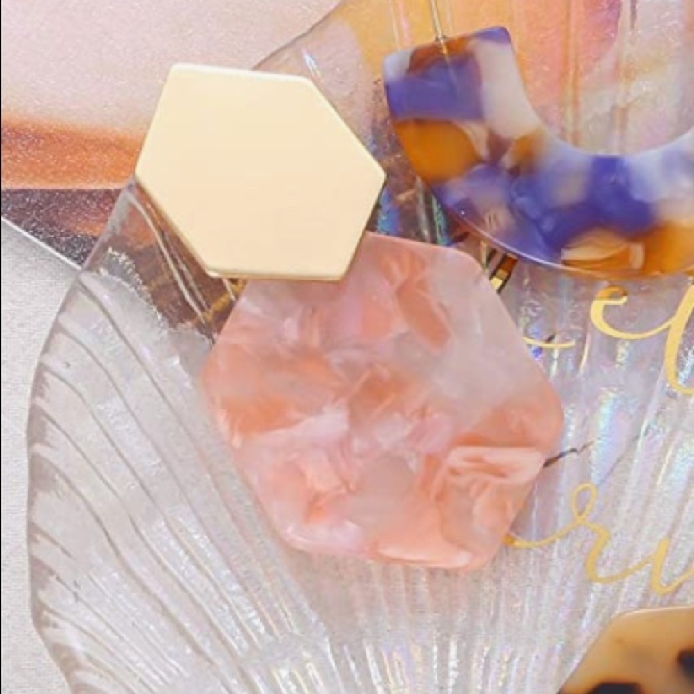 pink marble hexagonal drop earrings